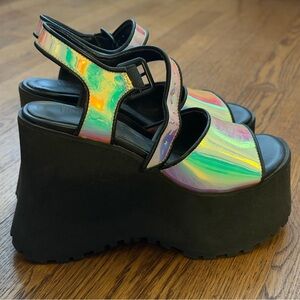 Dolls Kill Horoscopez Iridescent Black Platform Sandals US6